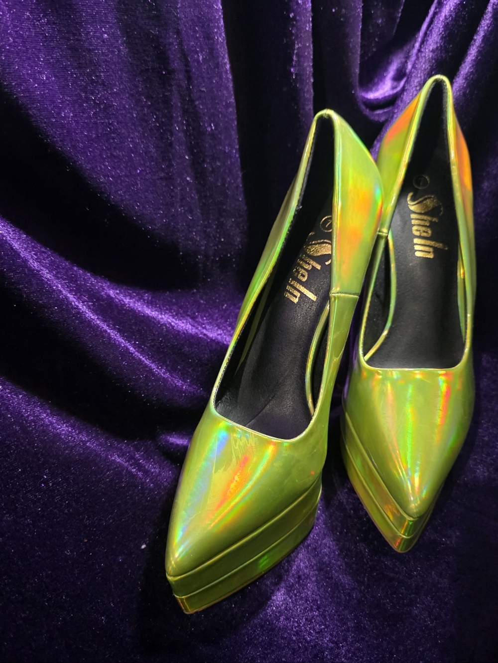 SHEIN Iridescent Green Pointed Toe Platform Pumps - Women Shoes